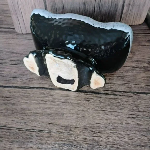 McCoy USA Pottery Pedestal Planter, Black with Grey White Foam Glaze Bowl 8.5" - Picture 7 of 11